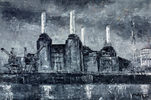 As It Was Battersea Power Station London by Mark Curryer - Original Mixed Media on Board